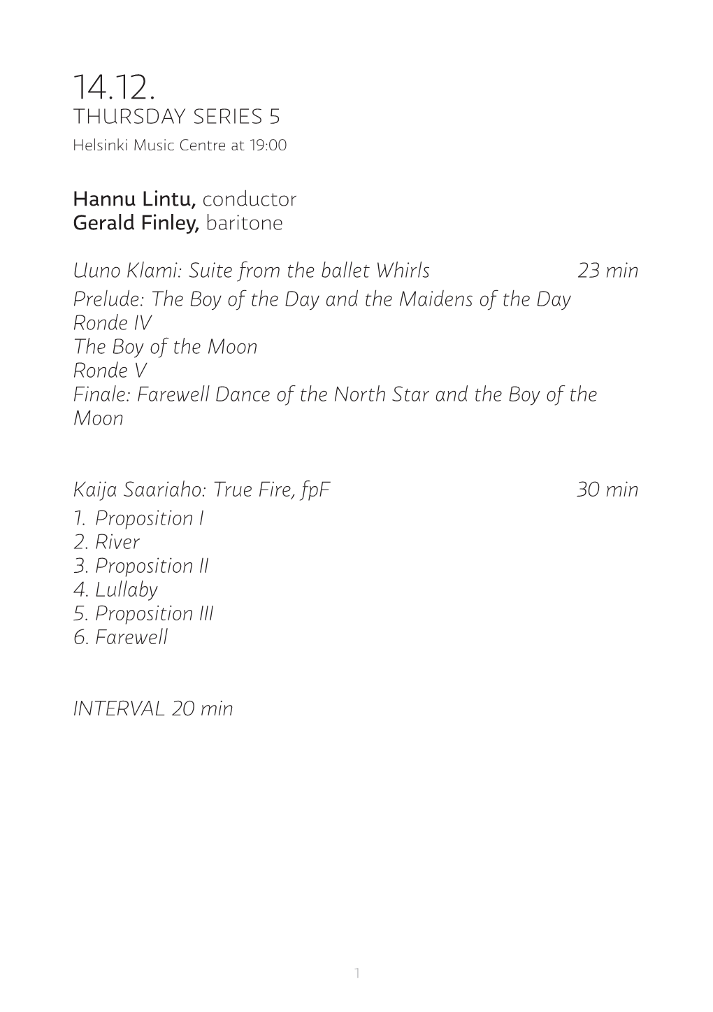 THURSDAY SERIES 5 Hannu Lintu, Conductor Gerald Finley