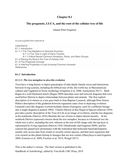 Chapter 8.1 the Progenote, LUCA, and the Root of the Cellular Tree of Life