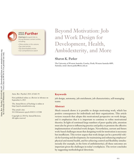 Beyond Motivation: Job and Work Design for Development, Health, Ambidexterity, and More