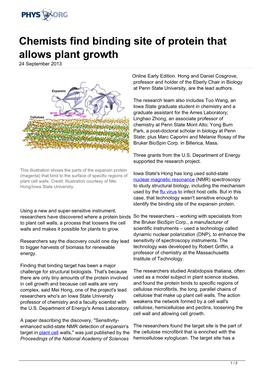 Chemists Find Binding Site of Protein That Allows Plant Growth 24 September 2013