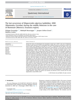 Mammalia, Cervidae) During the Middle Holocene in the Cave of Bizmoune (Morocco, Essaouira Region