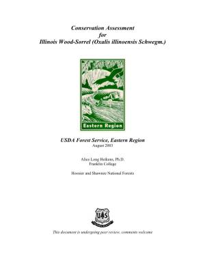 Conservation Assessment for Illinois Wood-Sorrel (Oxalis Illinoensis Schwegm.)