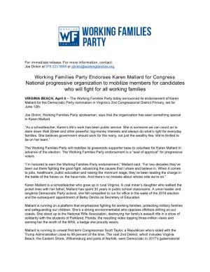 Working Families Party Endorses Karen Mallard For