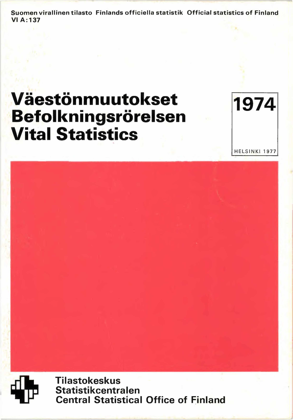 1974 Befolkningsrörelsen Vital Statistics