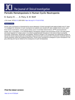 Periodic Hematopoiesis in Human Cyclic Neutropenia