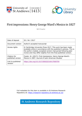 First Impressions: Henry George Ward's Mexico in 1827