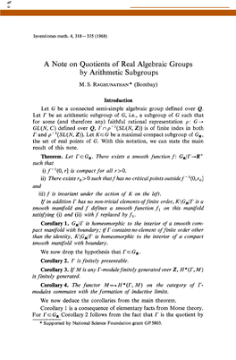 A Note on Quotients of Real Algebraic Groups by Arithmetic Subgroups