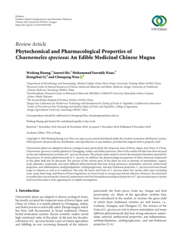 Review Article Phytochemical and Pharmacological Properties of Chaenomeles Speciosa: an Edible Medicinal Chinese Mugua