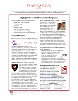 Highlights from 2014 Fencers Club Programs