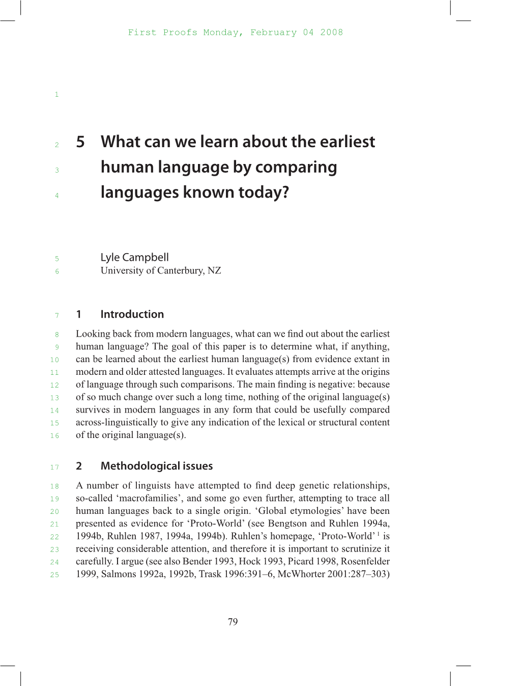 5 What Can We Learn About the Earliest Human Language by Comparing