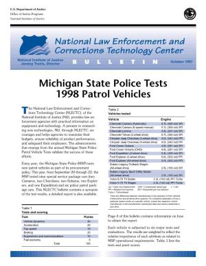 Michigan State Police Tests 1998 Patrol Vehicles