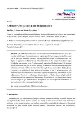 Antibody Glycosylation and Inflammation