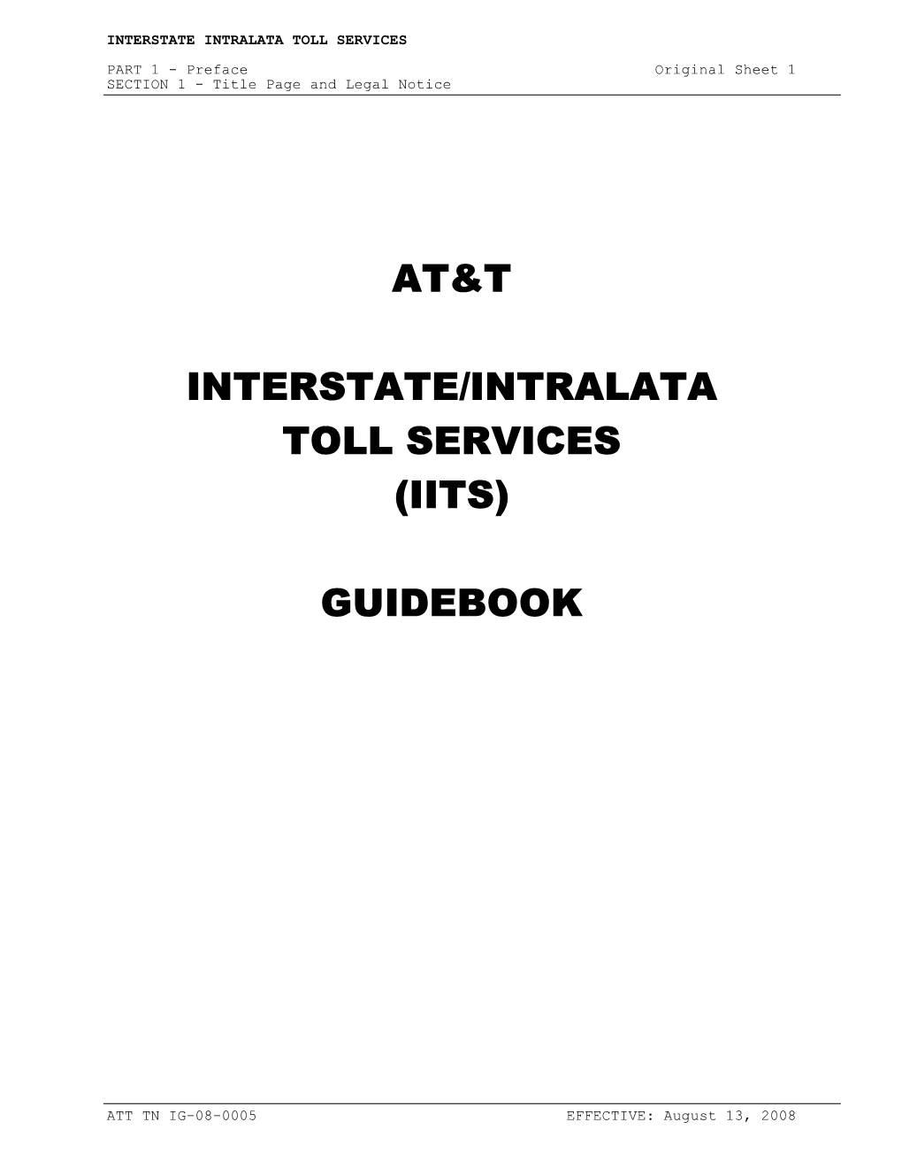 At&T Interstate/Intralata Toll Services (Iits) Guidebook