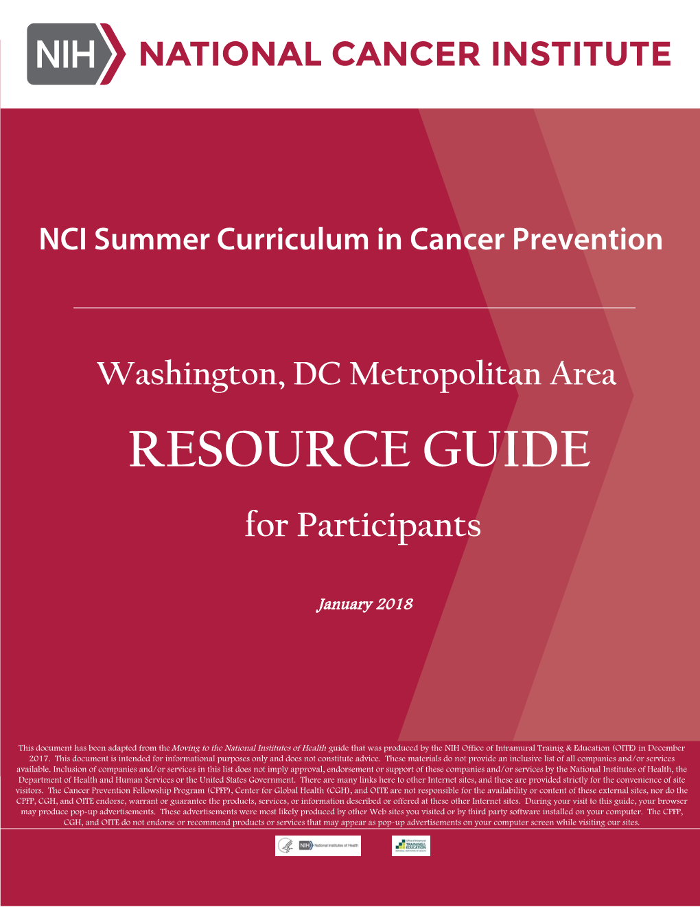 National Cancer Institute Summer Curriculum in Cancer Prevention; Washington, DC Metropolitan Area Resource Guide for Participan