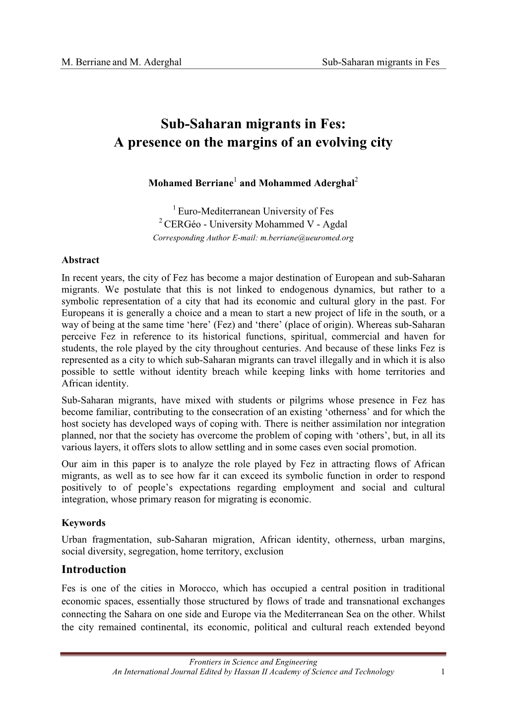 Sub-Saharan Migrants in Fes