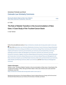 The Role of Market Transfers in the Accommodation of New Uses: a Case Study of the Truckee-Carson Basin