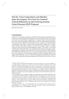 The EU, Close Corporations and Member State Sovereignty: Too Close for Comfort? Critical Reflections on the Evolving Societas Un