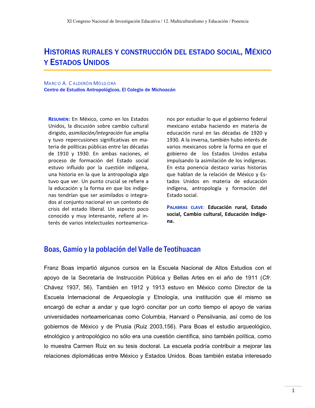 Boas, Gamio Y La Población Del Valle De Teotihuacan