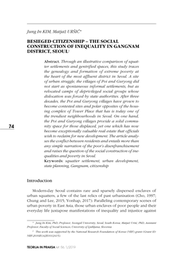 The Social Construction of Inequality in Gangnam District, Seoul1