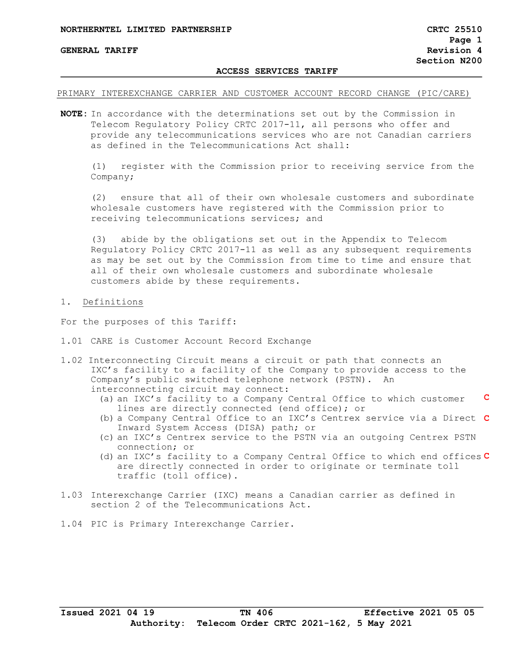 CCC NORTHERNTEL LIMITED PARTNERSHIP CRTC 25510 Page