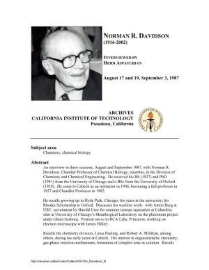 Interview with Norman R. Davidson