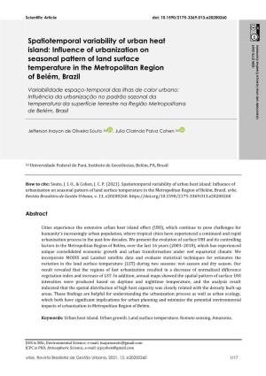 Spatiotemporal Variability of Urban Heat Island: Influence of Urbanization on Seasonal Pattern of Land Surface Temperature in the Metropolitan Region of Belém, Brazil