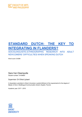 Standard Dutch: the Key to Integrating in Flanders? Sociolinguistic-Ethnographic Research Into Adult Newcomers’ Difficulties When Speaking Dutch