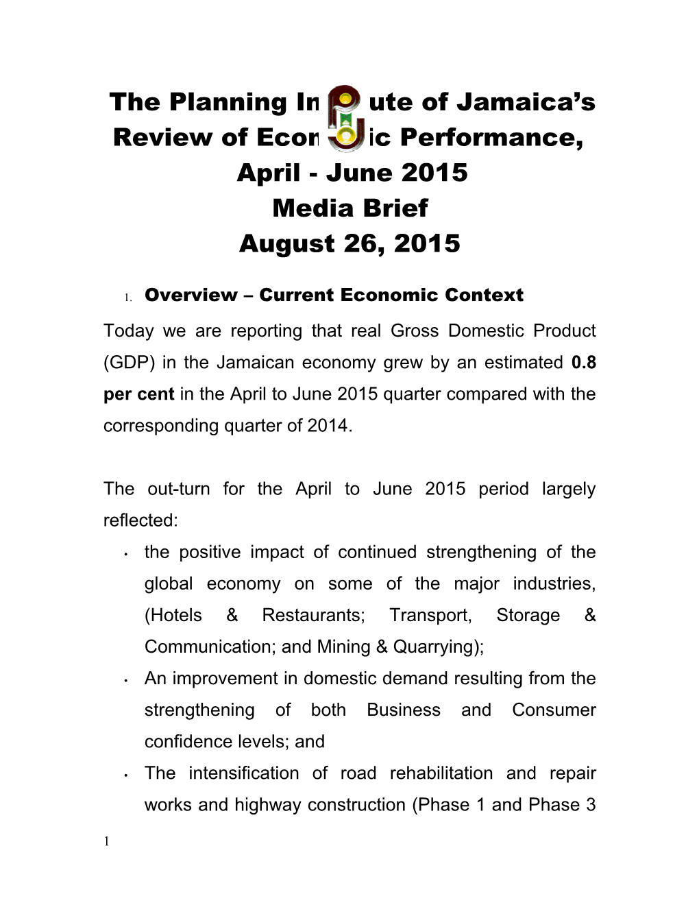 1. Overview Current Economic Context