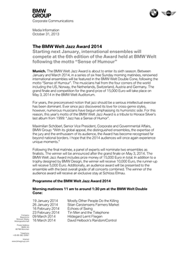 The BMW Welt Jazz Award 2014 Starting Next January, International