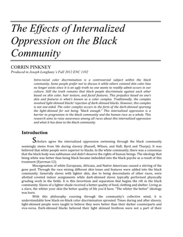 The Effects of Internalized Oppression on the Black Community