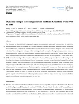 Dynamic Changes in Outlet Glaciers in Northern Greenland from 1948 To