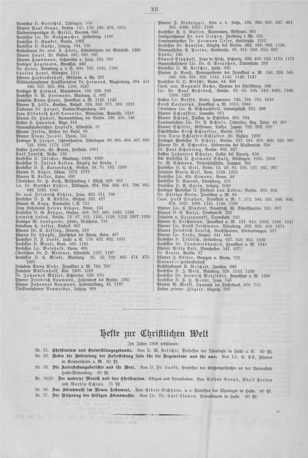 Hefte $Ut Christlichen Welt Im Jahre 1898 Erschienen: Nr