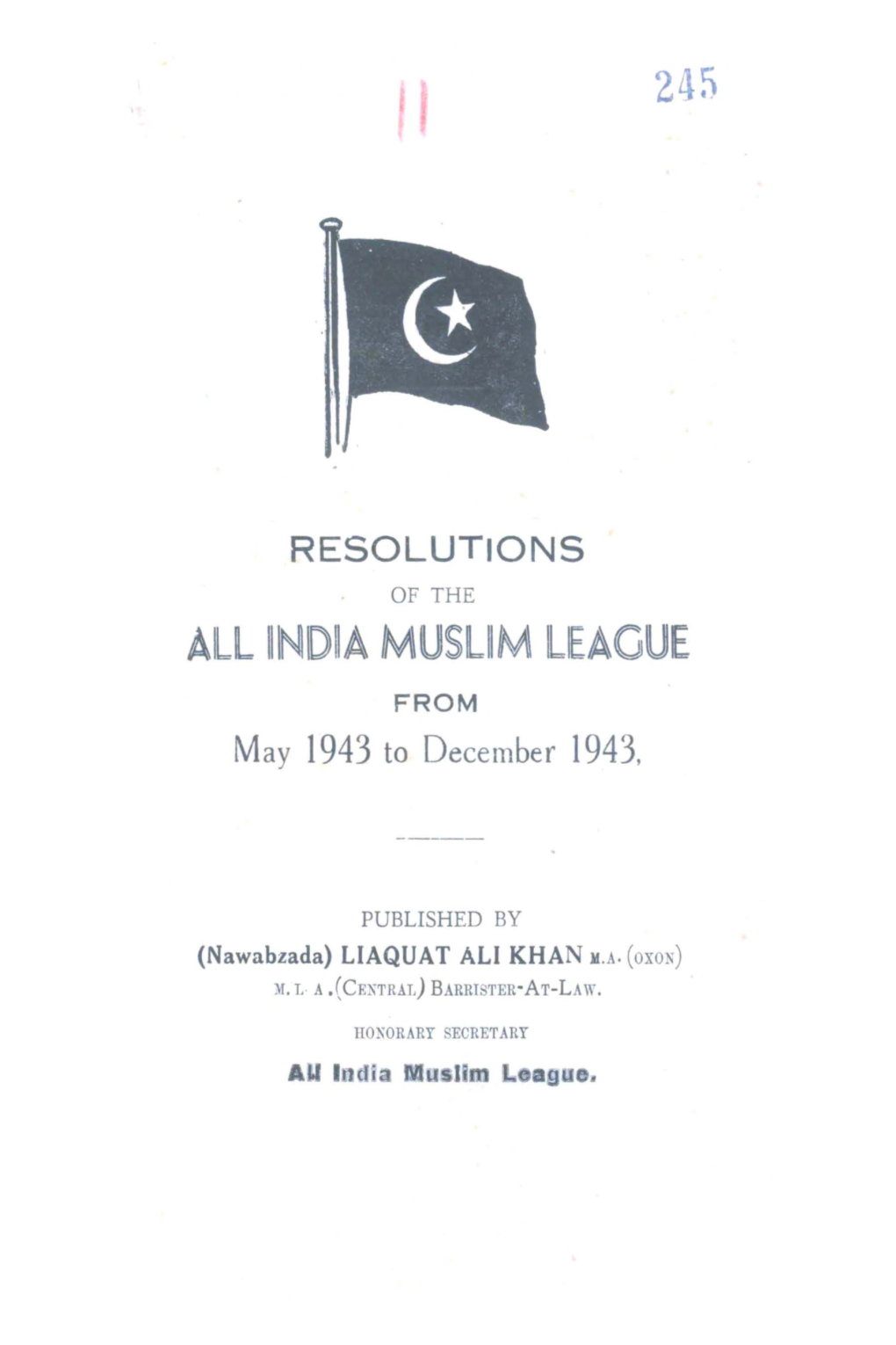 AILL IIINIDIIA MUSLIIM ILIEAGUE from May 1943 to December 1943
