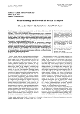 Physiotherapy and Bronchial Mucus Transport. C.P