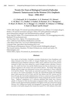 Twenty-Five Years of Biological Control of Saltcedar (Tamarix: Tamaricaceae) in the Western USA: Emphasis Texas – 1986-2011A