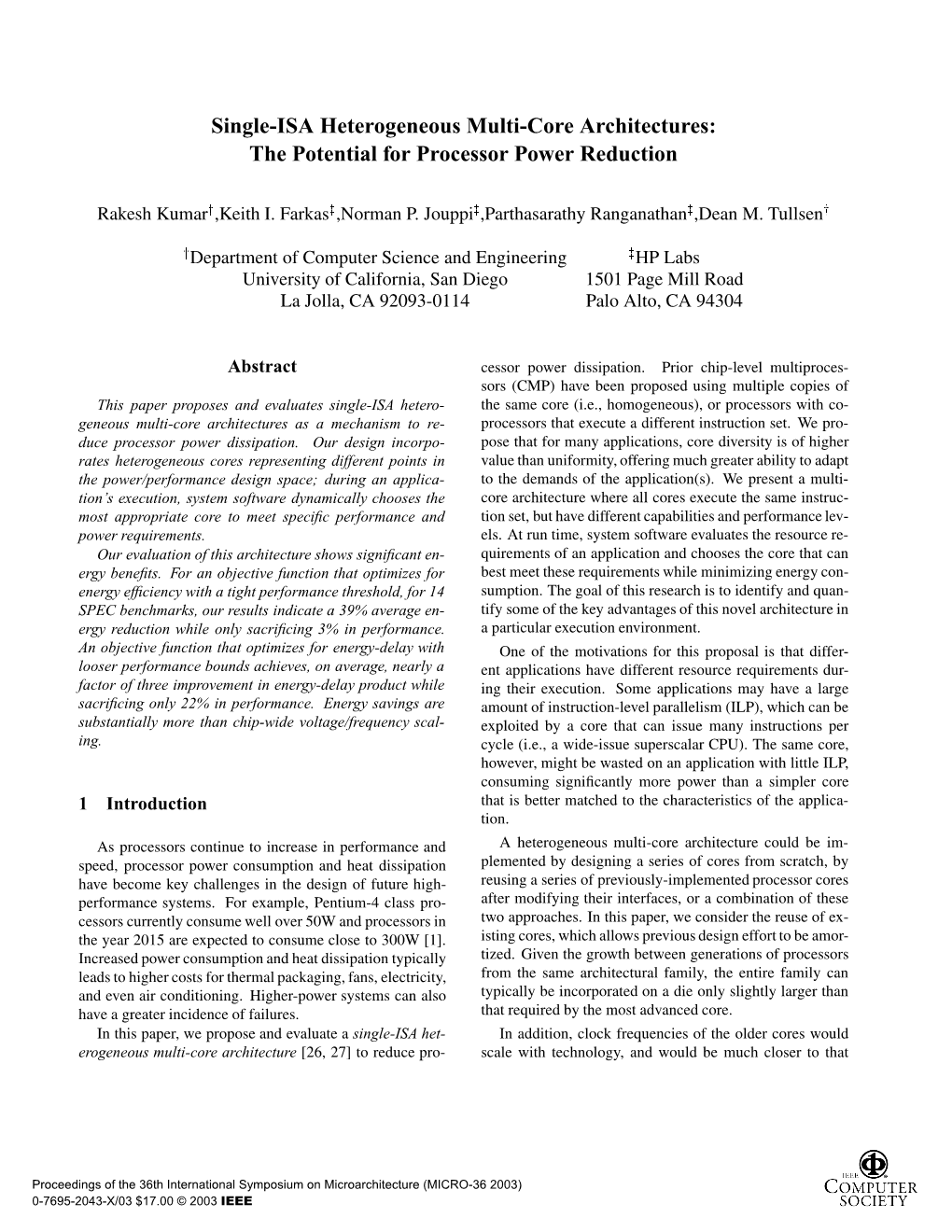 Single-ISA Heterogeneous Multi-Core Architectures