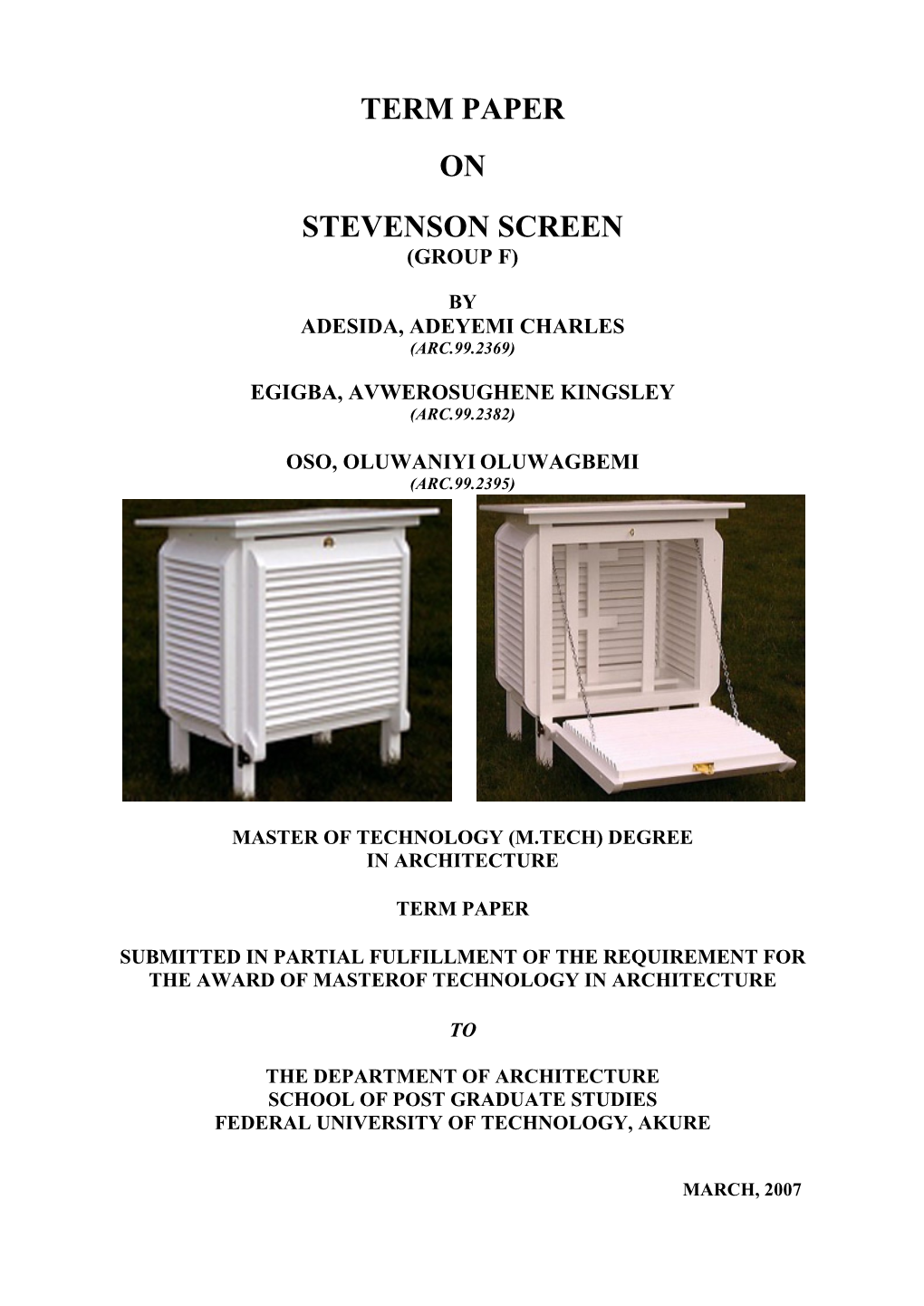 Term Paper on Stevenson Screen