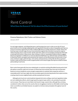 Rent Control What Does the Research Tell Us About the Effectiveness of Local Action?