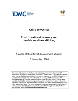 CÔTE D'ivoire: Road to National Recovery and Durable Solutions Still