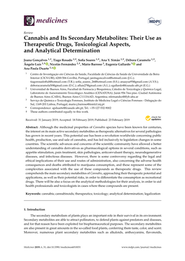 Cannabis and Its Secondary Metabolites: Their Use As Therapeutic Drugs, Toxicological Aspects, and Analytical Determination