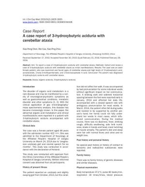 Case Report a Case Report of 3-Hydroxybutyric Aciduria with Cerebellar Ataxia
