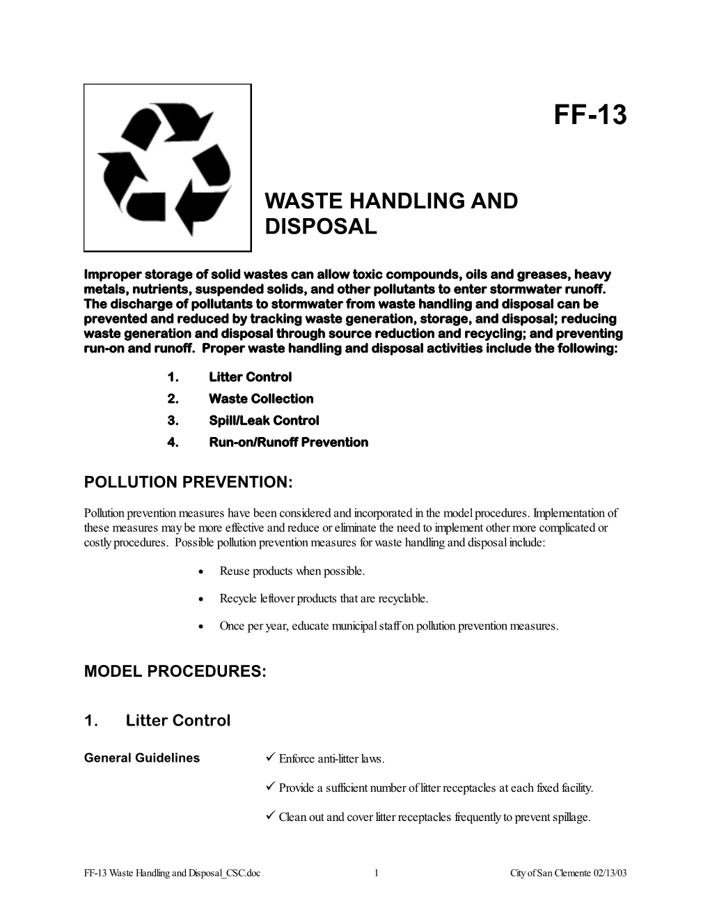 Waste Handling and Disposal