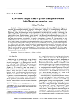 Hypsometric Analysis of Major Glaciers of Shigar River Basin in the Karakoram Mountain Range