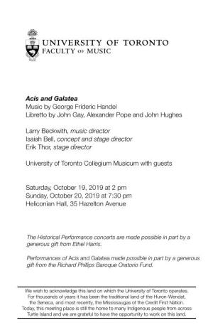 Acis and Galatea Music by George Frideric Handel Libretto by John Gay, Alexander Pope and John Hughes