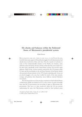 On Checks and Balances Within the Federated States of Micronesia's Presidential System