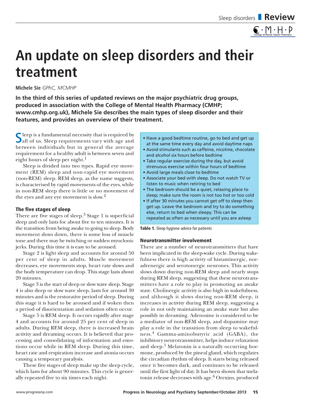 An Update on Sleep Disorders and Their Treatment