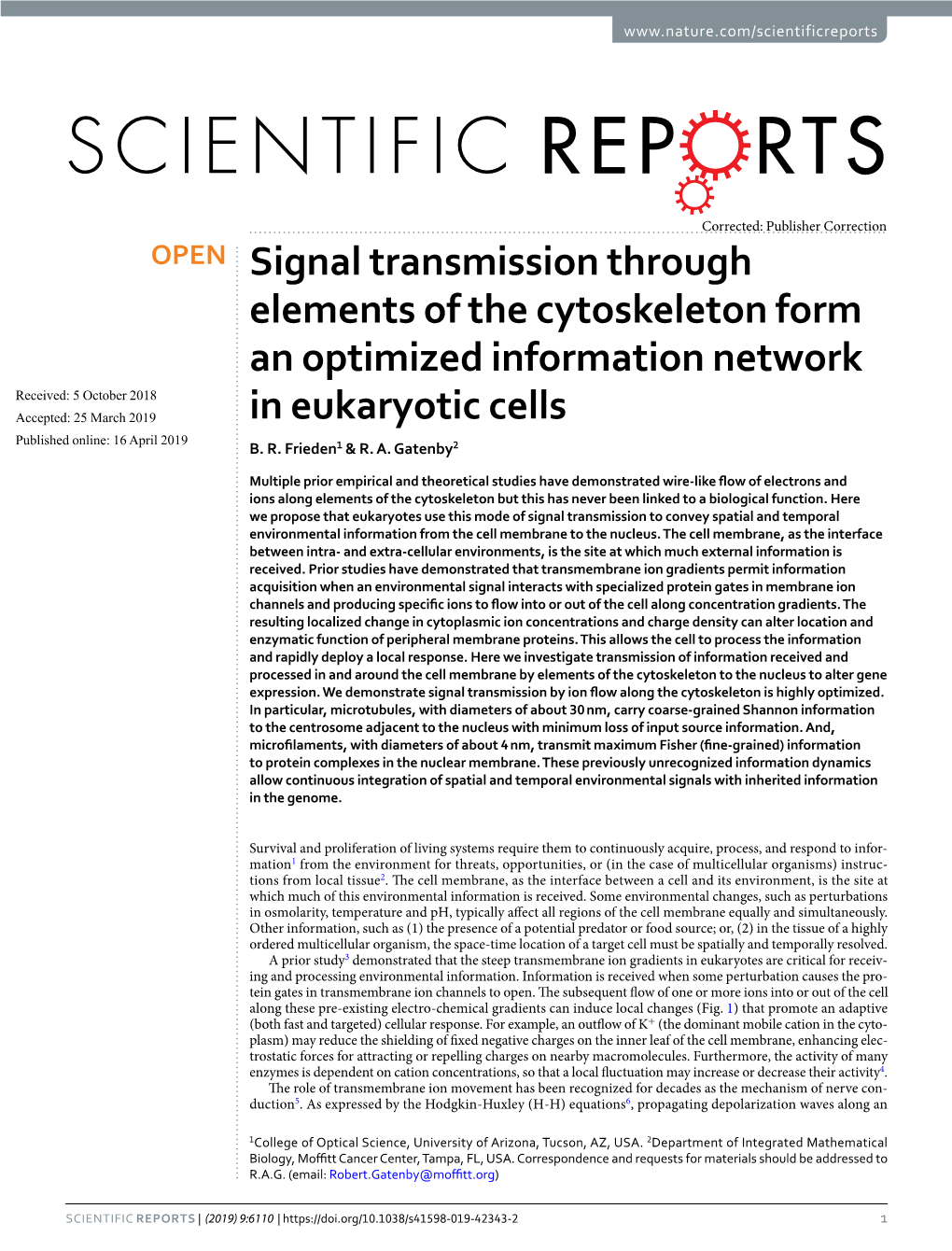 Signal Transmission Through Elements of the Cytoskeleton Form An