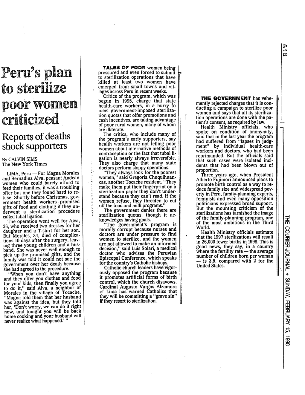 Peru's Plan to Sterilize Poor Women Criticized