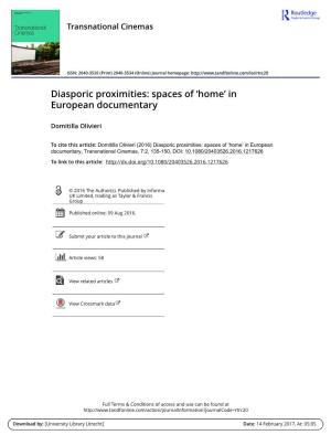 Diasporic Proximities: Spaces of 'Home' in European Documentary
