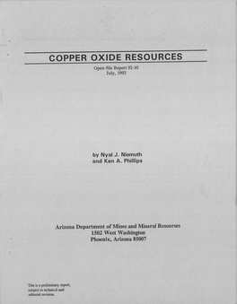 COPPER OXIDE RESOURCES Open-File Report 92-10 July, 1992